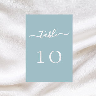 Stoffig blauw wit script trouwtafel nummer kaart