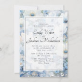 Stoffig Blauw Wit Waterverf Bloemen Bruiloft Kaart (Voorkant)