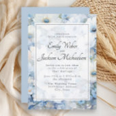 Stoffig Blauw Wit Waterverf Bloemen Bruiloft Kaart