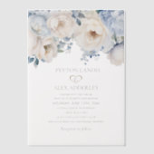 Stoffig Blauw Wit Waterverf Bloemen Bruiloft Vellum Uitnodigingen (Voorkant)