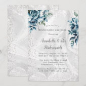 Stoffig Blauw Zilver Boeket Bruidsmeisjes Luncheon Kaart (Voorkant / Achterkant)