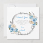 Stoffig Blauw Zilver Elegante Bloemen Sweet Sixtee Bedankkaart (Voorkant)