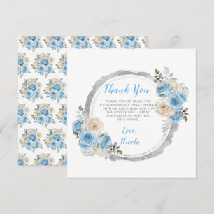 Stoffig Blauw Zilver Elegante Bloemen Sweet Sixtee Bedankkaart