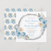 Stoffig Blauw Zilver Elegante Bloemen Sweet Sixtee Kaart (Voorkant / Achterkant)