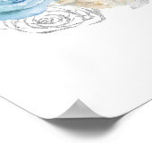 Stoffig Blauw Zilver Elegante Bloemen Sweet Sixtee Poster (Hoek)