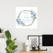 Stoffig Blauw Zilver Elegante Bloemen Sweet Sixtee Poster (Thuiskantoor)