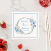Stoffig Blauw Zilver Elegante Bloemen Sweet Sixtee Servet (Insitu)
