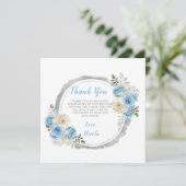 Stoffig Blauw Zilver Elegante Bloemen Verjaardagsf Bedankkaart (Staand voorkant)