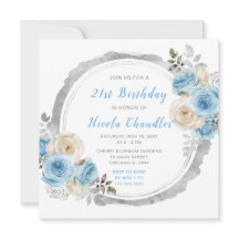 Stoffig Blauw Zilver Elegante Bloemen Verjaardagsf