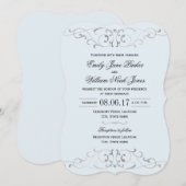 Stoffig Blauw Zilver Elegante bruiloft Uitnodiging (Voorkant / Achterkant)