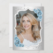 Stoffig Blauw Zilver Foto Elegant 50ste Verjaardag Kaart (Achterkant)