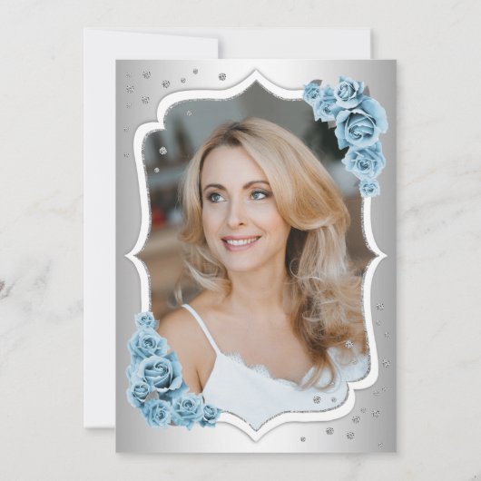 Stoffig Blauw Zilver Foto Elegant 50ste Verjaardag Kaart (Achterkant)