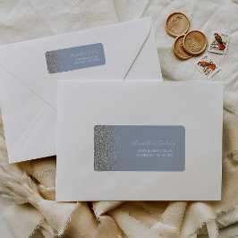 Stoffig Blauw Zilver Glitter Bruiloft Retouradres Etiket