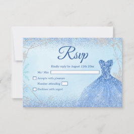 Stoffig Blauw Zilver Kerstmis Sneeuwvlok Quinceañe RSVP Kaartje