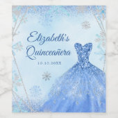Stoffig Blauw Zilver Sneeuwvlok Winter Quinceañera Wijn Etiket (Enkel label)