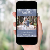 Stoffig blauw zilver trouwfoto dank u kaart