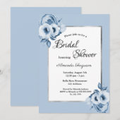 Stoffig blauw zilveren bloemetjes vrijgezellenfees kaart (Voorkant / Achterkant)