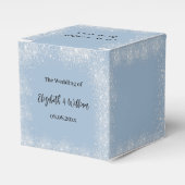 Stoffig blauw zilveren glitter bruiloft bedankdoosjes (Voorkant Zijde)