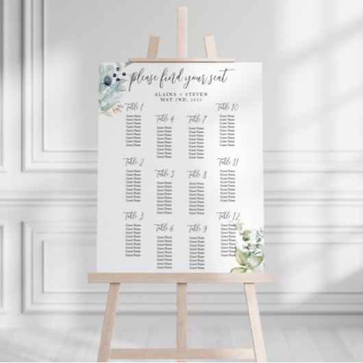 Stoffig blauw zitplaatskaart | Elegante lente brui Poster
