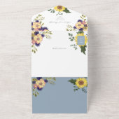 Stoffig Blauw Zonnebloem Bloemen Huwelijk All In One Uitnodiging (Buitenkant)