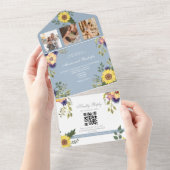 Stoffig Blauw Zonnebloem Bloemen Huwelijk All In One Uitnodiging (Afscheurbaar)