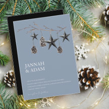 Stoffig Blauw Zwart Kerststerren Pinecones Bruilof