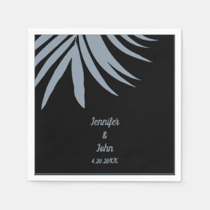 Stoffig Blauw Zwart Palm Leaf Beach Tropische brui Servet