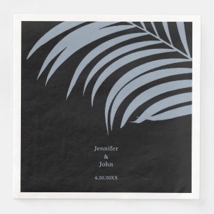 Stoffig Blauw Zwart Tropische Palm Bladeren Huweli Servet