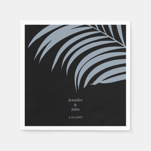 Stoffig Blauw Zwart Tropische Palm Bladeren Huweli Servet (Voorkant)