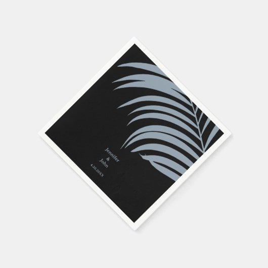 Stoffig Blauw Zwart Tropische Palm Bladeren Huweli Servet (Hoek)