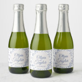 Stoffig Blauwe Aquarel Bloemige Bruiloft Sparkling Wijnetiket (Flessen)