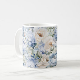 Stoffig Blauwe Aquarel Ivoren Bloemen Bladeren Rus Koffiemok