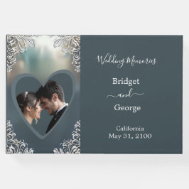 stoffig blauwe art deco sierlijke lijst trouw- gastenboek