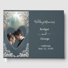 stoffig blauwe art deco sierlijke lijst trouw- gastenboek