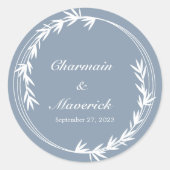 Stoffig Blauwe Blad  Ronde Sticker (Voorkant)