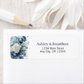 Stoffig blauwe bloem adressenlabels gepersonalisee etiket (Insitu)