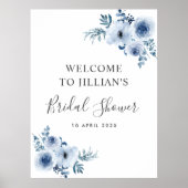 stoffig blauwe bloem bruiloft welcome bord poster (Voorkant)