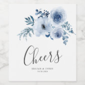 stoffig blauwe bloem bruiloft wijnlabel wijn etiket (Enkel label)