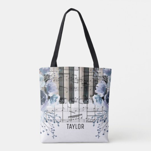 stoffig blauwe bloem muziek naam tote bag (Achterkant)