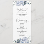 stoffig blauwe bloemen bruiloftsprogramma programmakaart (Voorkant)