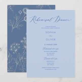 stoffig blauwe bloemencalligrafie klassieke repeti kaart