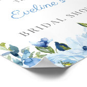 Stoffig blauwe bloemige bruidsshower welkomstbord  poster (Hoek)