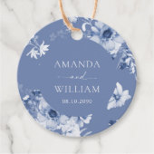 Stoffig blauwe bloemige "Dank je" Bedankjes Labels (Voorkant)