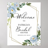 Stoffig blauwe bloemige geometrische bruiloftsbrui poster (Voorkant)