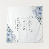 stoffig blauwe bloemige huwelijks welkomstbord wandkleed (Voorkant (horizontaal))