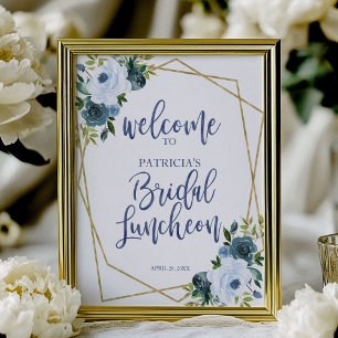 Stoffig Blauwe Bloemstuk Bruiloft Luncheon Welkoms Poster