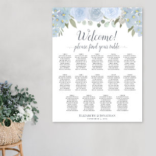 Stoffig blauwe boho-bloem 14 Tafel zitplaatsenkaar Poster