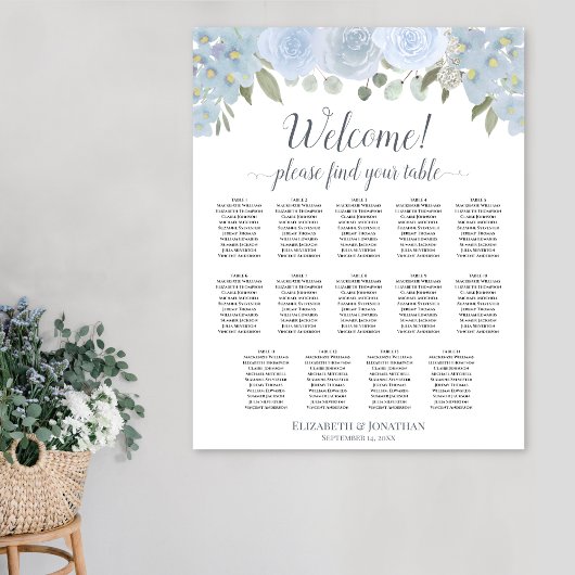 Stoffig blauwe boho-bloem 14 Tafel zitplaatsenkaar Poster