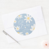 Stoffig blauwe Boho-madeliefjesronde sticker (Envelop)