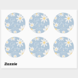 Stoffig blauwe Boho-madeliefjesronde sticker